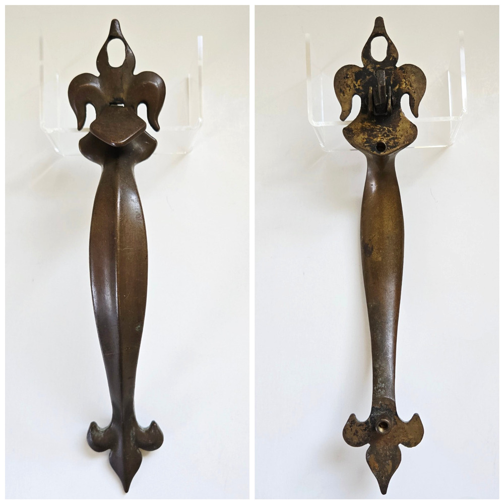 Antique Brass Door Pull Thumb Press Handle Fleur De Lis Victorian Reclaimed 11" - Picture 8 of 14